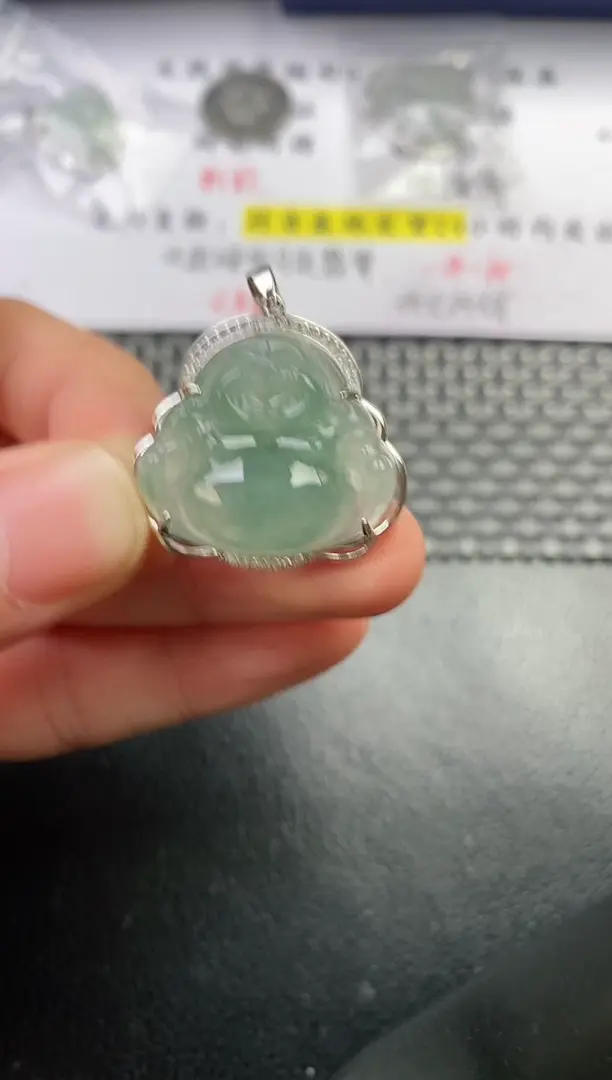 颈饰银S925镶嵌翡翠东**意挂件