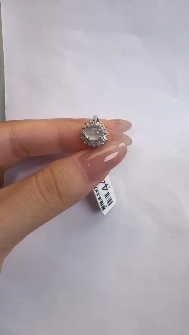 银S925镶嵌戒指翡翠通体925银镶缅甸A货翡翠戒指047