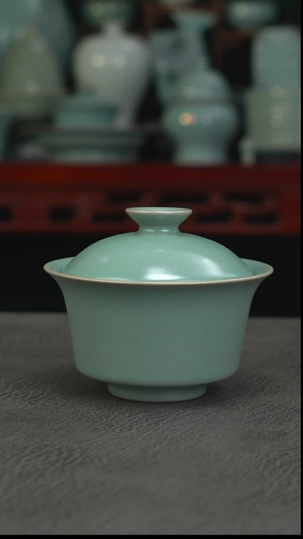 柴烧精品马蹄两才盖碗~帆