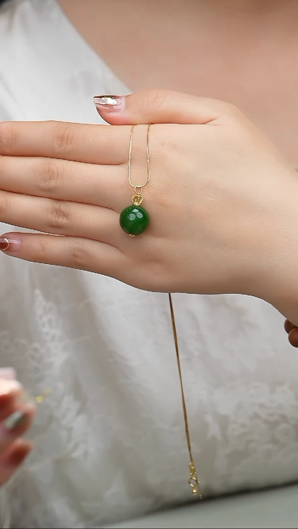 颈饰18K金镶嵌和田玉017-18K金碧玉单珠-19.7*14mm-N1670-1113