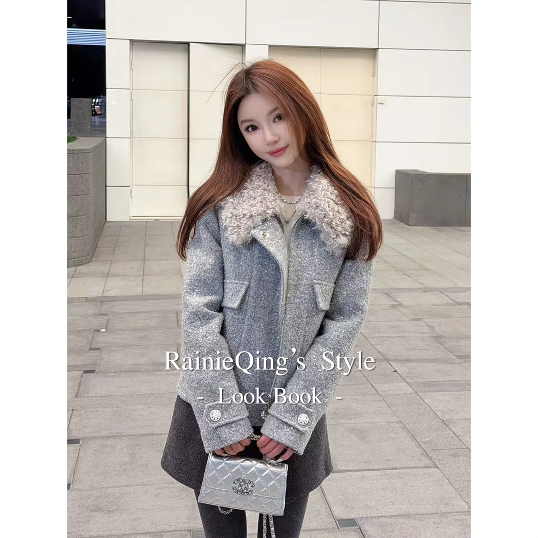 RainieQing【北欧颂雪】可脱卸毛领正肩亮片精致充绒女冬新款