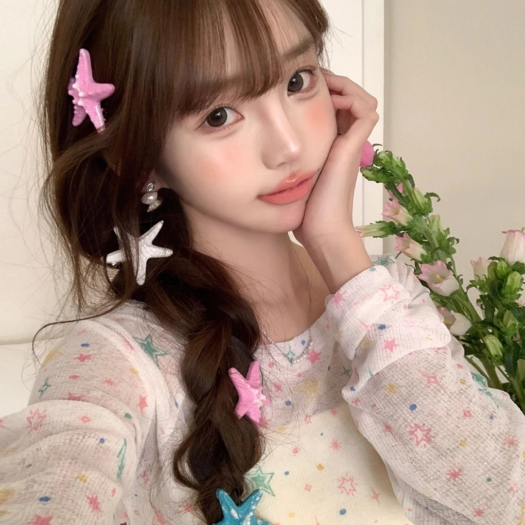 春夏超仙海边度假风彩色星星发夹氛围感海星鸭嘴夹刘海夹子发饰女