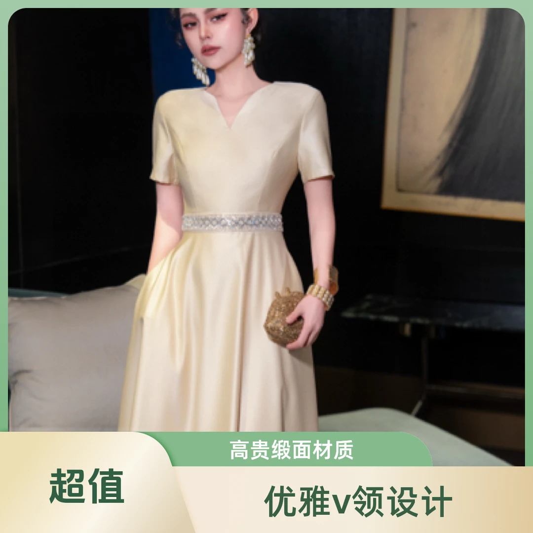 法式小香风垂感收腰大摆连衣裙简约气质礼服裙