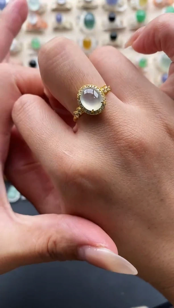 银S925镶嵌戒指翡翠缅甸天然A货翡翠1  10-5