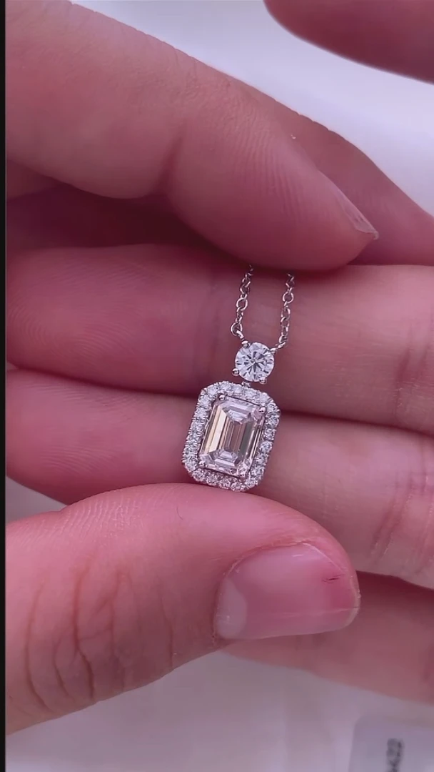 铂Pt950镶嵌实验室培育钻石香水瓶项链