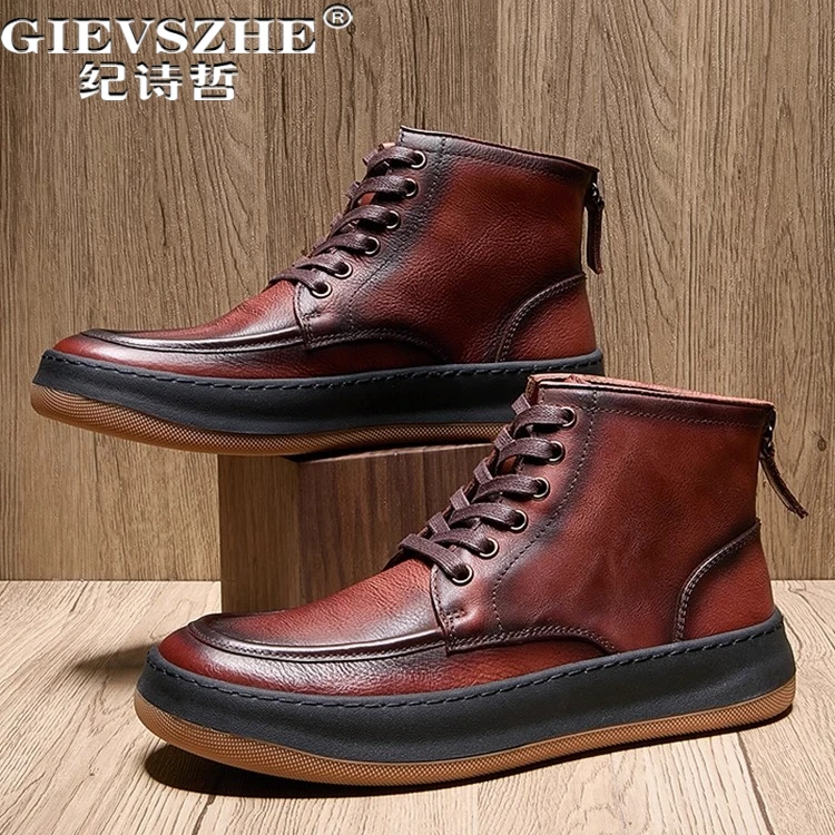 纪诗哲男鞋轻便百搭复古短靴男款潮流厚底休闲鞋子加绒时尚马丁靴