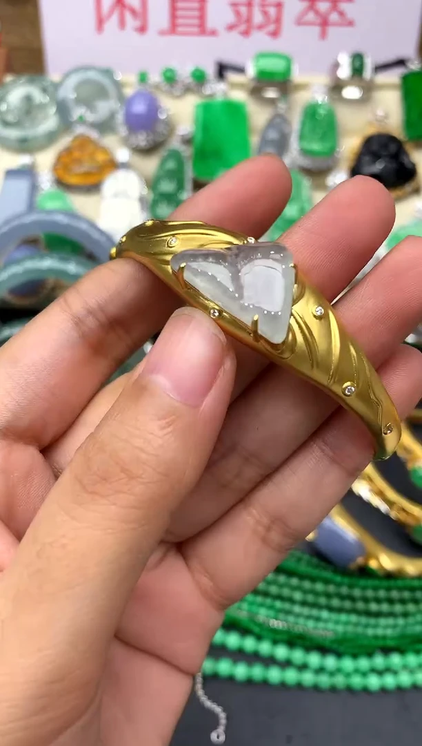 翡翠手镯18K金镶嵌337-中国好珍宝
