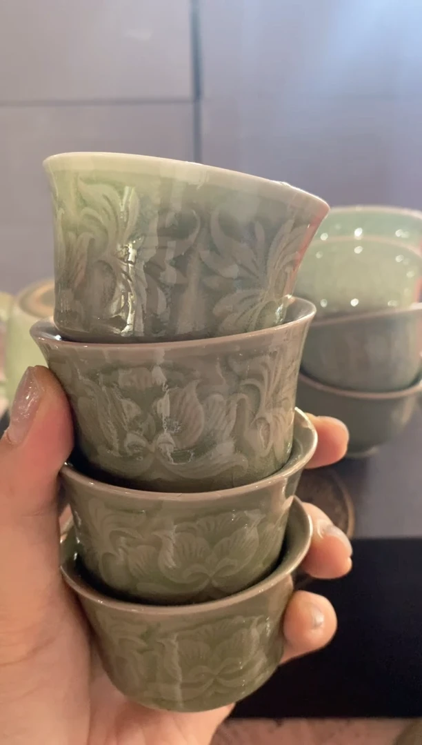 瓷片用****9耀州窑 080901 汉阙茶杯4只