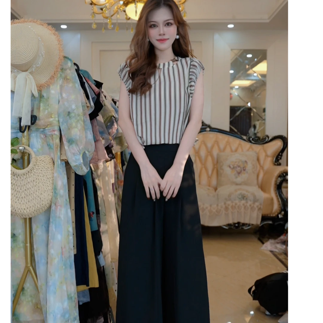 【两件套】【有里布】夏季新款两件套高档洋气新中式裤子套装D2704