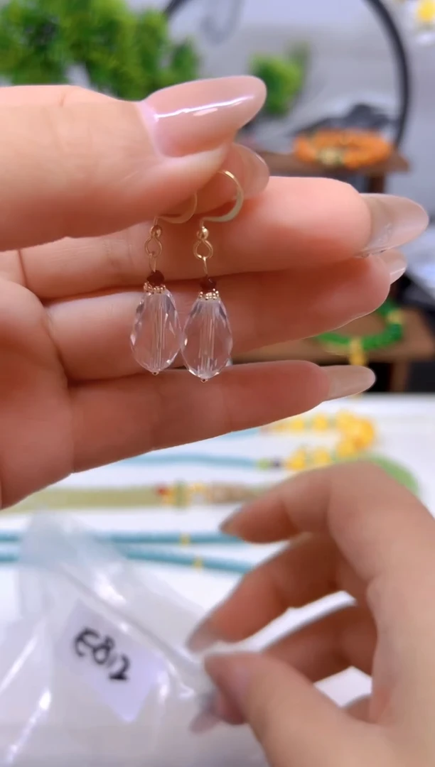 水晶耳饰14K金镶嵌E812