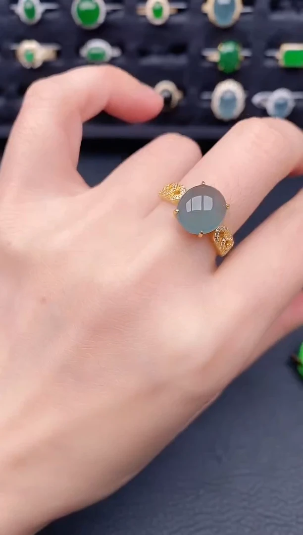 银S925镶嵌戒指翡翠天然a货翡翠414