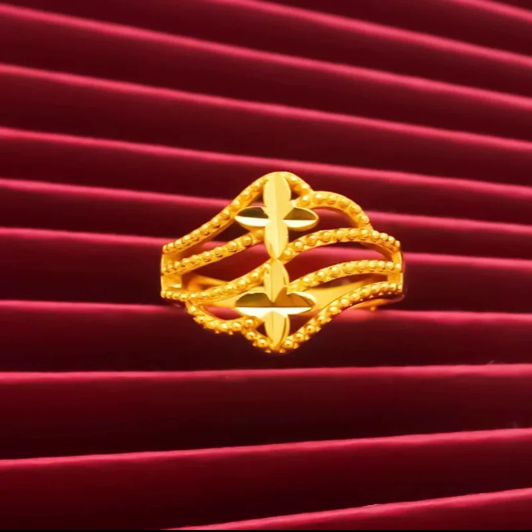 【门店福利】经典精致四线四叶草戒指女款开口可调节金色百搭戒指