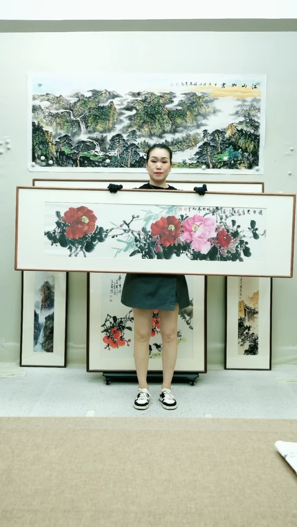 国画173*53李法良手绘花鸟带框