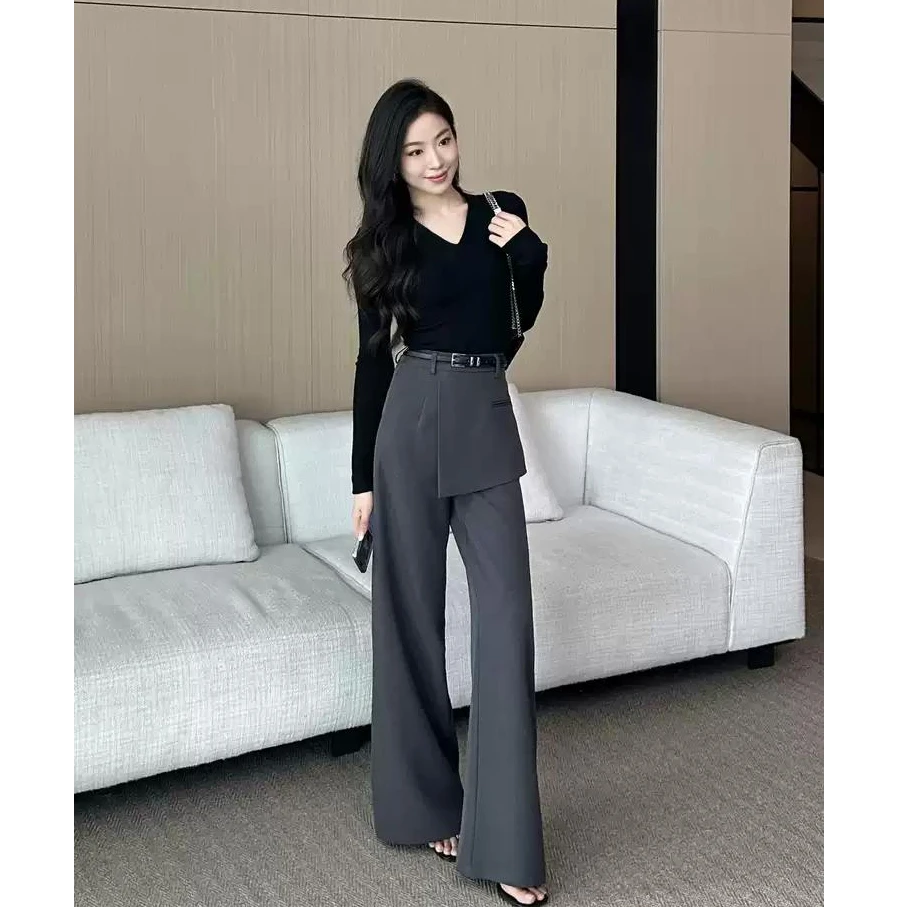 设计感屁帘假两件百搭阔腿裤女早秋新款气质高腰显瘦层次感裙裤