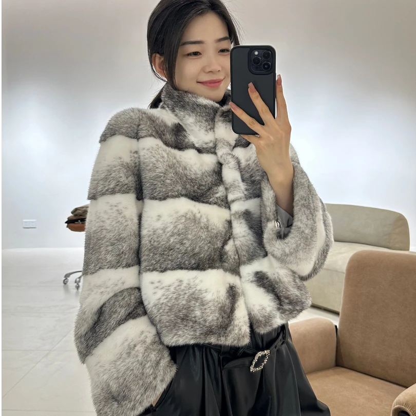 2025新款进口紫标级水貂十字貂咖色系整貂冬季女士皮草