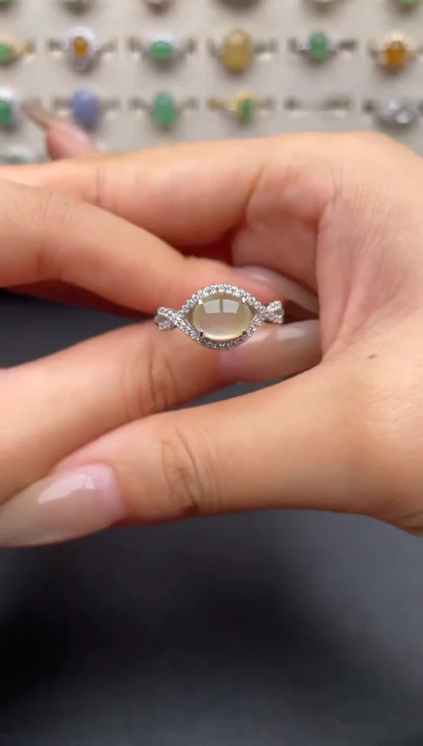 银S925镶嵌戒指翡翠一物一证一礼盒