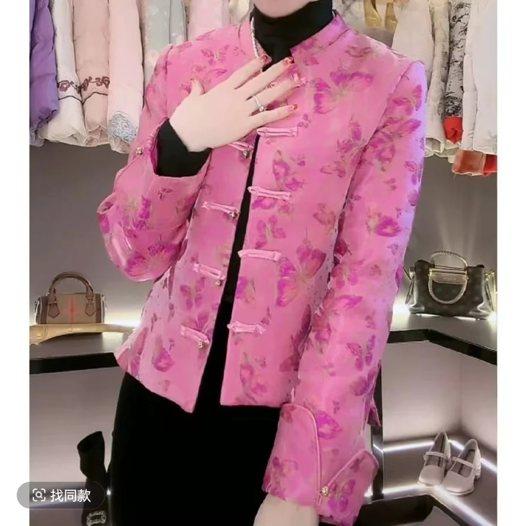 新中式国风立领提花时尚复古春秋夹薄棉外套