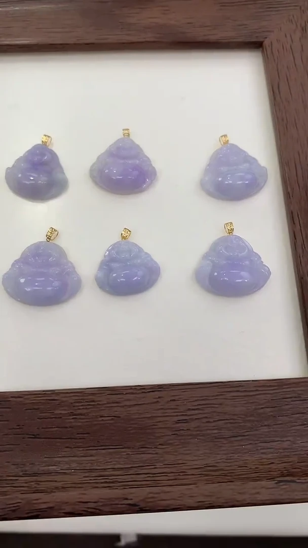 颈饰18K金镶嵌翡翠天然缅甸a货糯种淡紫小佛(多样性发其一有色差