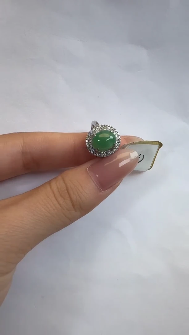银S925镶嵌戒指翡翠925银镶缅甸A货翡翠戒指182