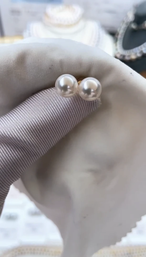 18K金镶嵌耳饰海水珍珠特选福利不退不换7.5-8mm