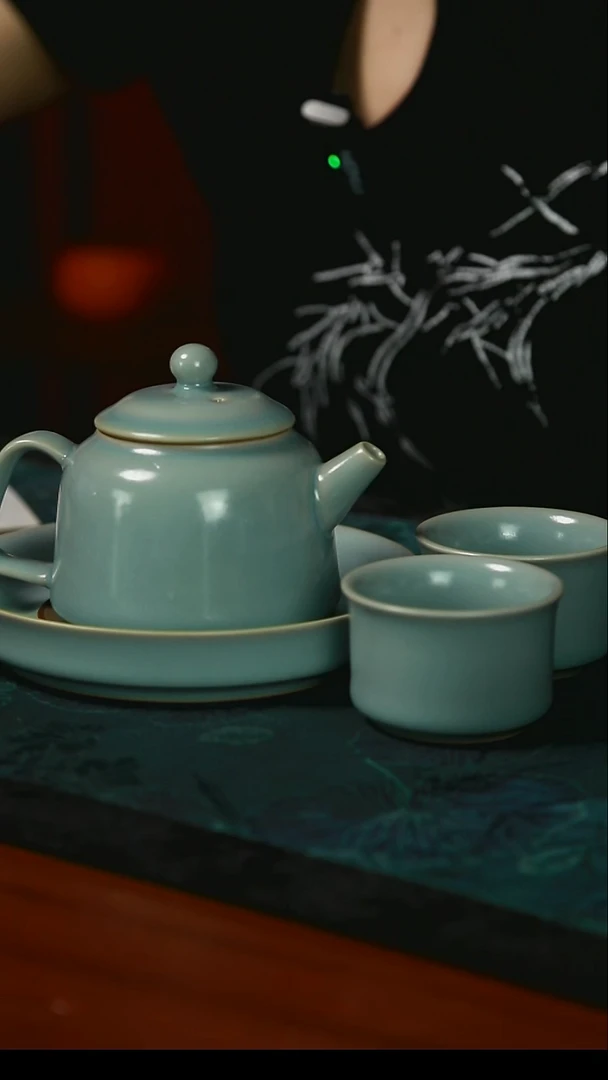 德钟壶 一壶两杯 加壶承 仿古釉 一级品 不开片
