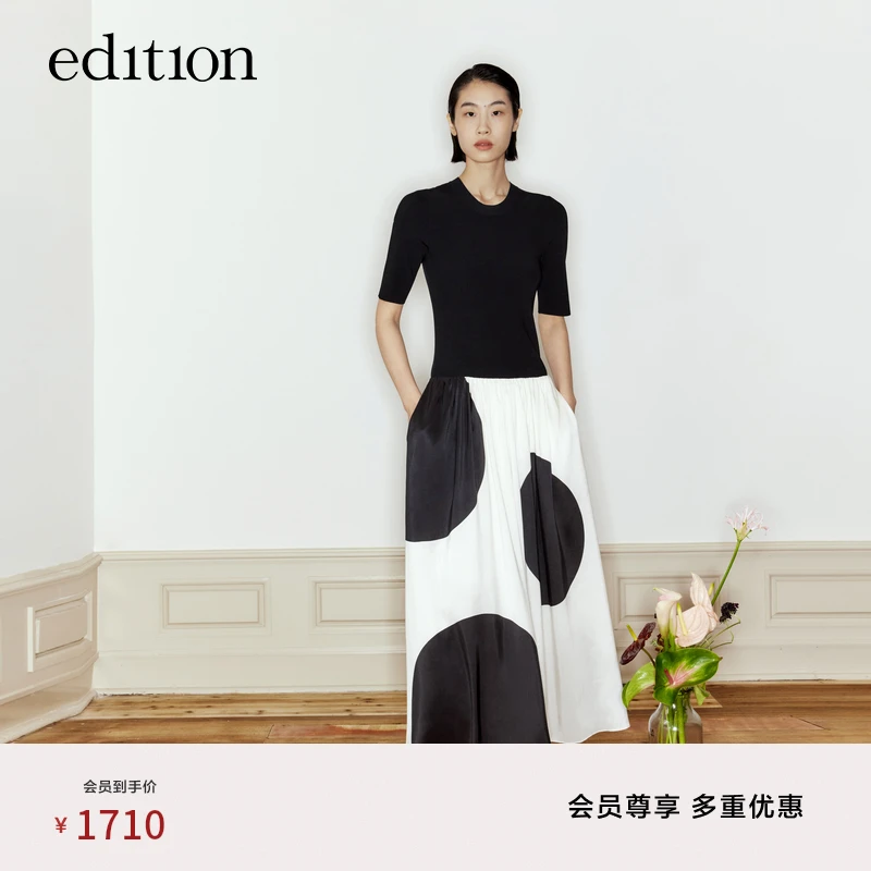 edition时尚休闲百搭针织拼接波点女装连衣裙#EBC3DRSK01