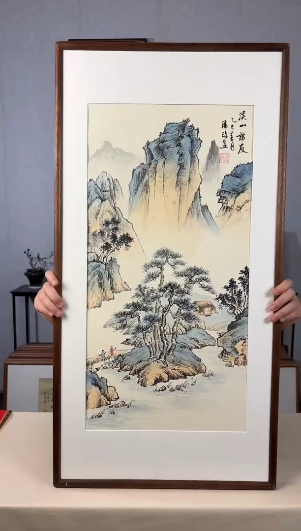 国画手绘*溪山访友*47*92cm带框发货