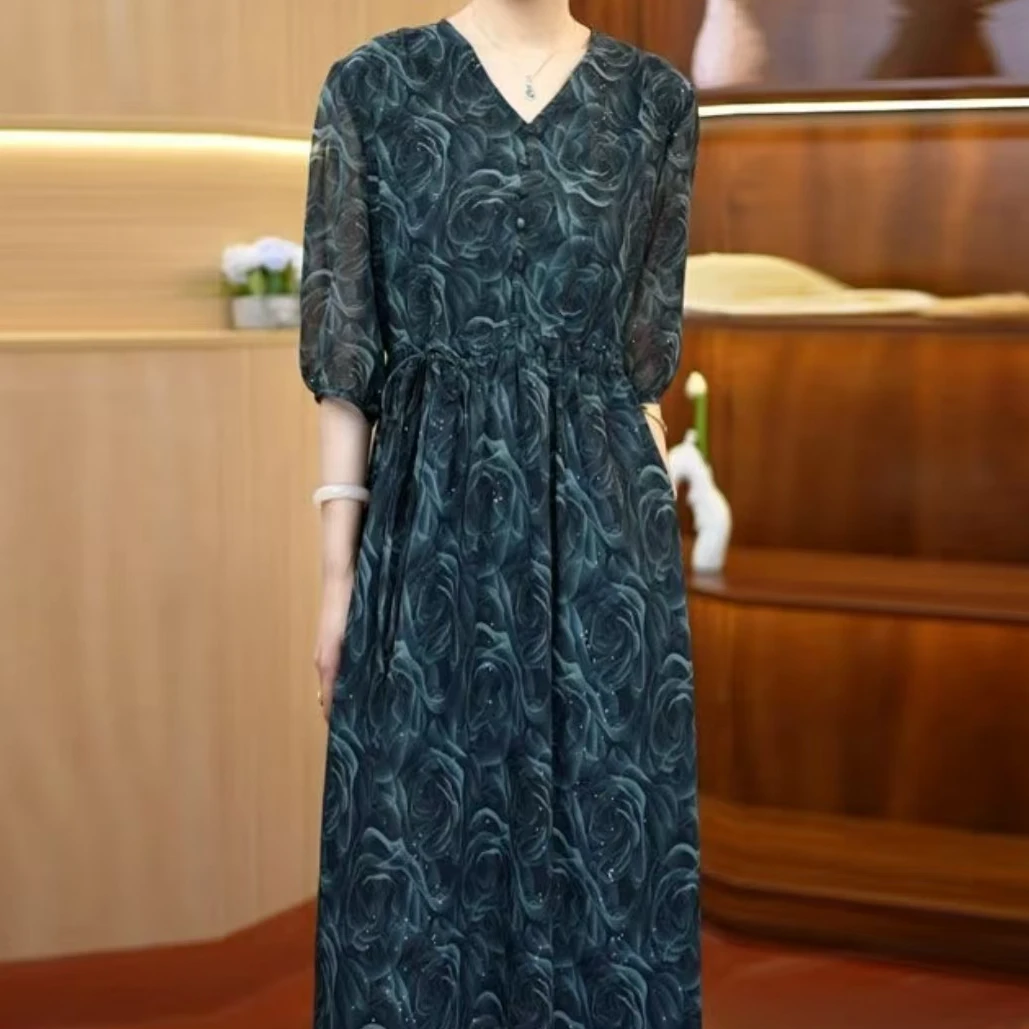 1052花梦裙妈妈装高妈妈装洋气显瘦气质女装连衣裙