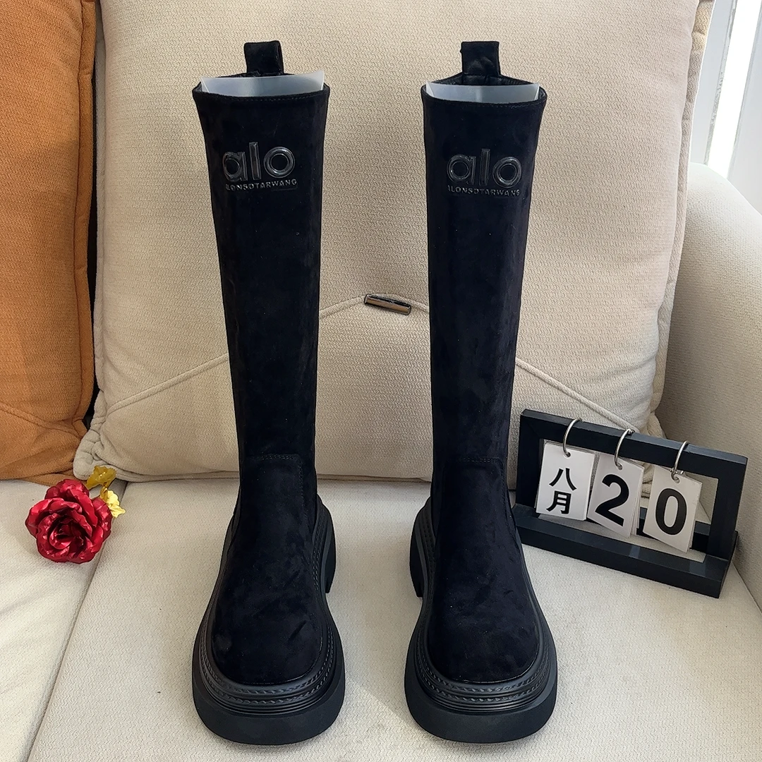 时装靴黑色厚底靴子小个子高筒靴加绒秋冬女鞋时尚不鞋子女款秋冬