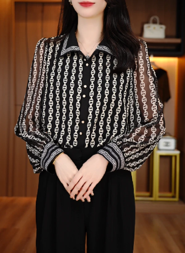 春夏衬衫开衫女时尚显瘦优雅洋气气质休闲印花百搭衬衫V25C254