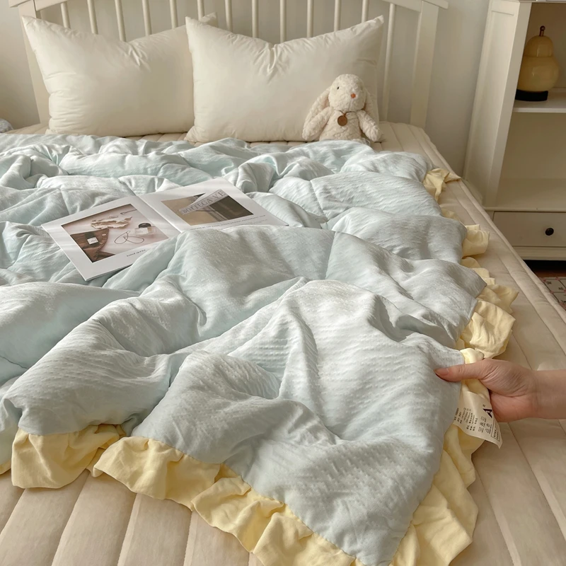 夏被空调被2025夏季款韩系花边皱皱纱夏凉被少女心学生被子可机洗