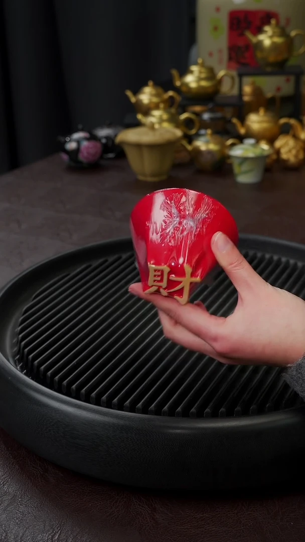 【闪购商品】杯【宜景窑中国红鎏金】财杯子