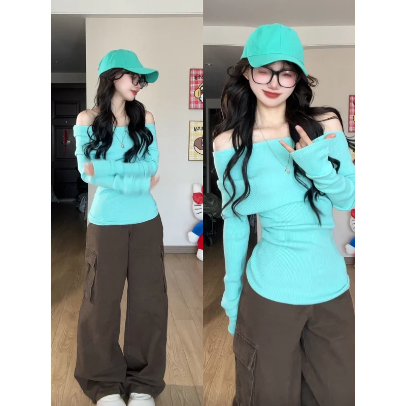 MARIE.COCO秋冬巨好看设计感多巴胺穿搭斗篷一字肩针织衫休闲裤