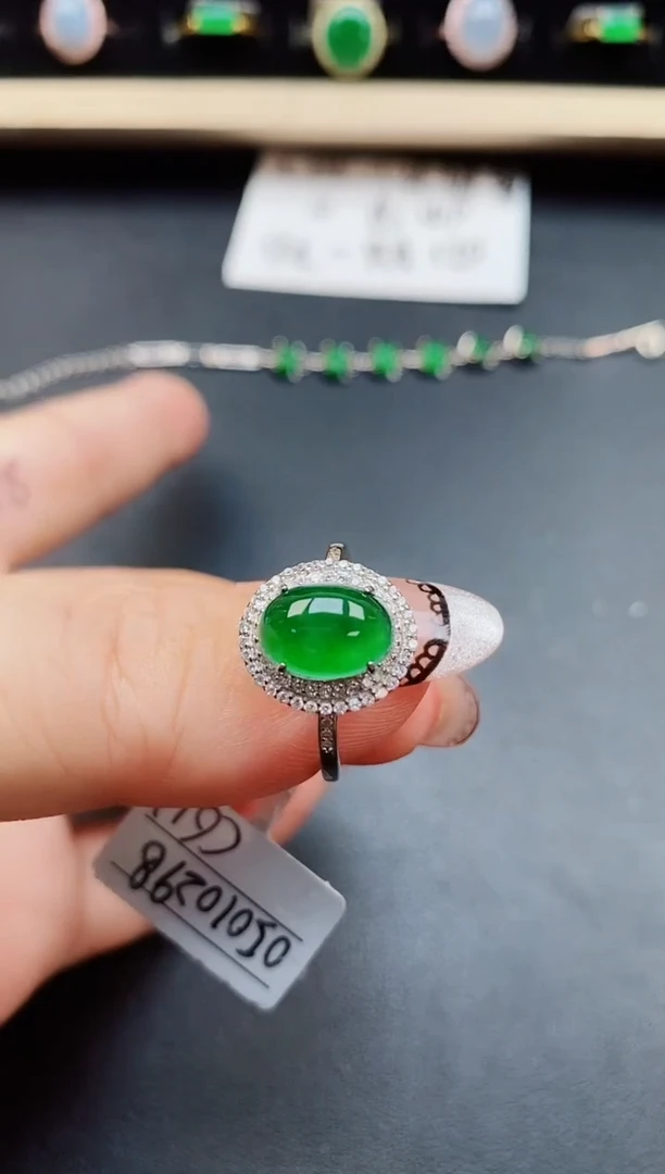 翡翠戒指银S925镶嵌8060