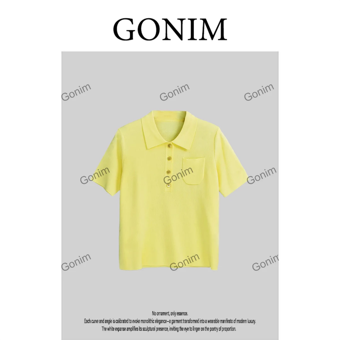 Gonim·“樱花树下”2025新款简约设计polo领修身时尚百搭T恤上衣