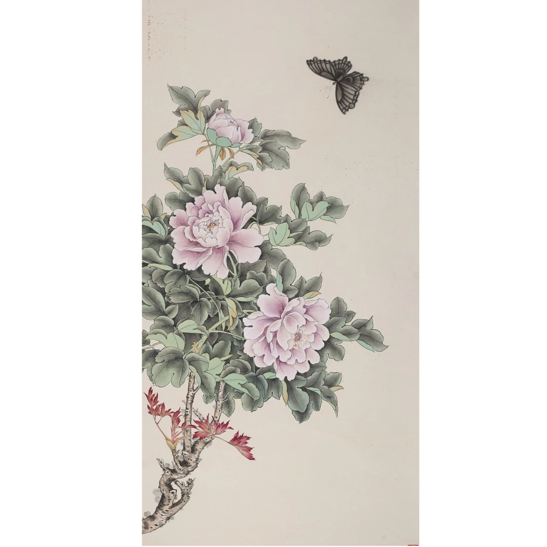 LOT.105 《花蝶图》100*55cm 纸本设色立轴