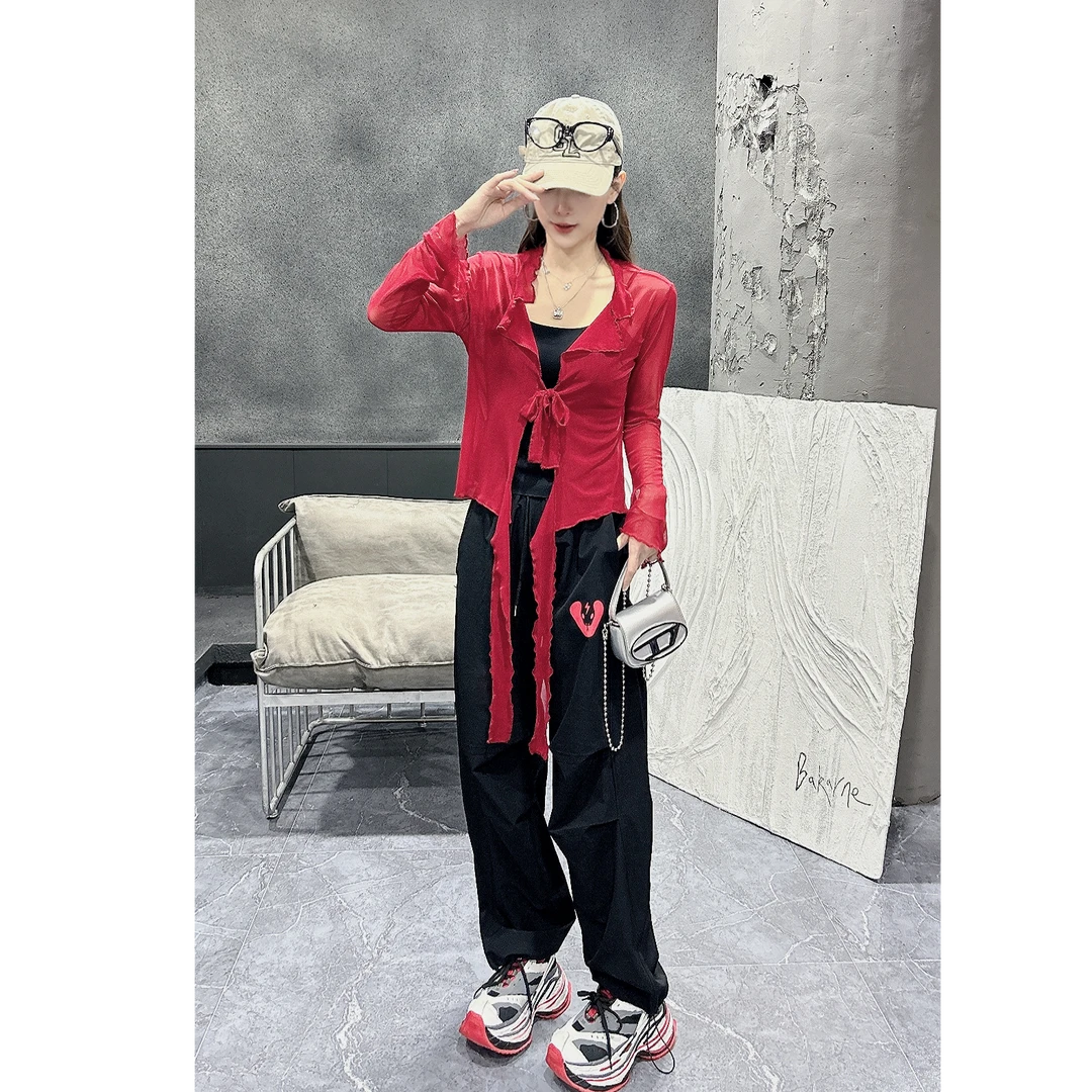 （贝贝专属）9563修身型广场舞网纱防晒性感风潮流上衣曳步舞腰搭