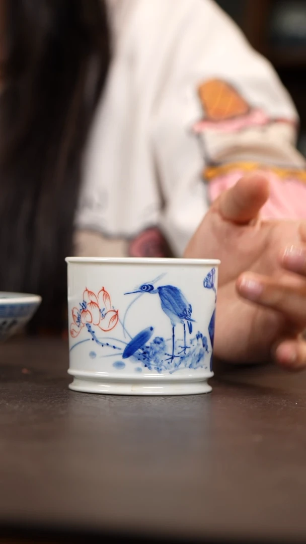 柴窑手绘写意容天杯