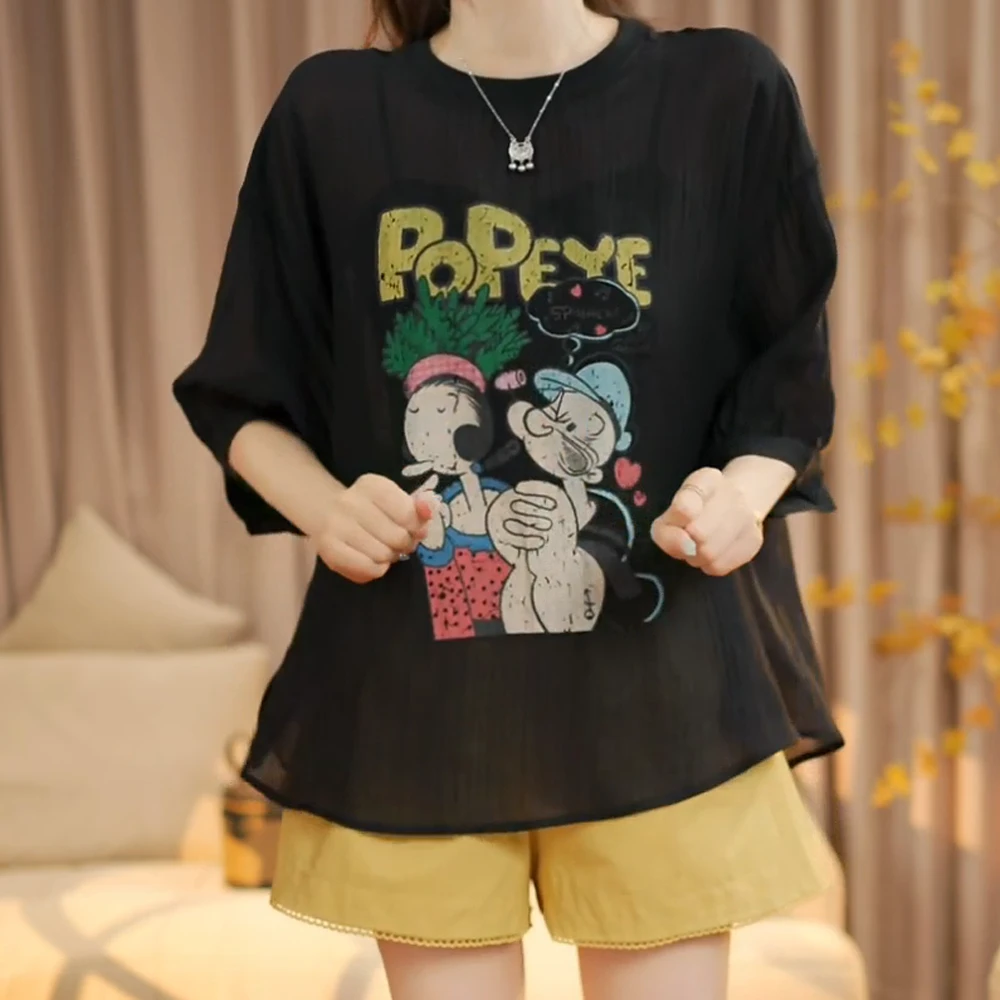 B夏季卡通印花圆领短袖T恤气质减龄时尚百搭上衣C5261