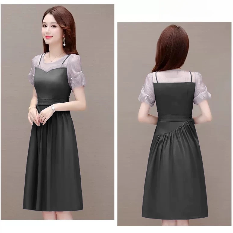 4373专柜同款2025新款夏季气质减龄法式圆领收腰修身显瘦连衣裙