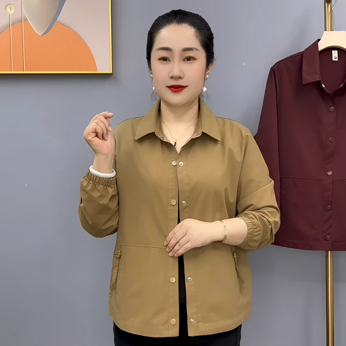 早秋新款时尚洋气宽松显瘦舒服透气妈妈装单层薄外套817款