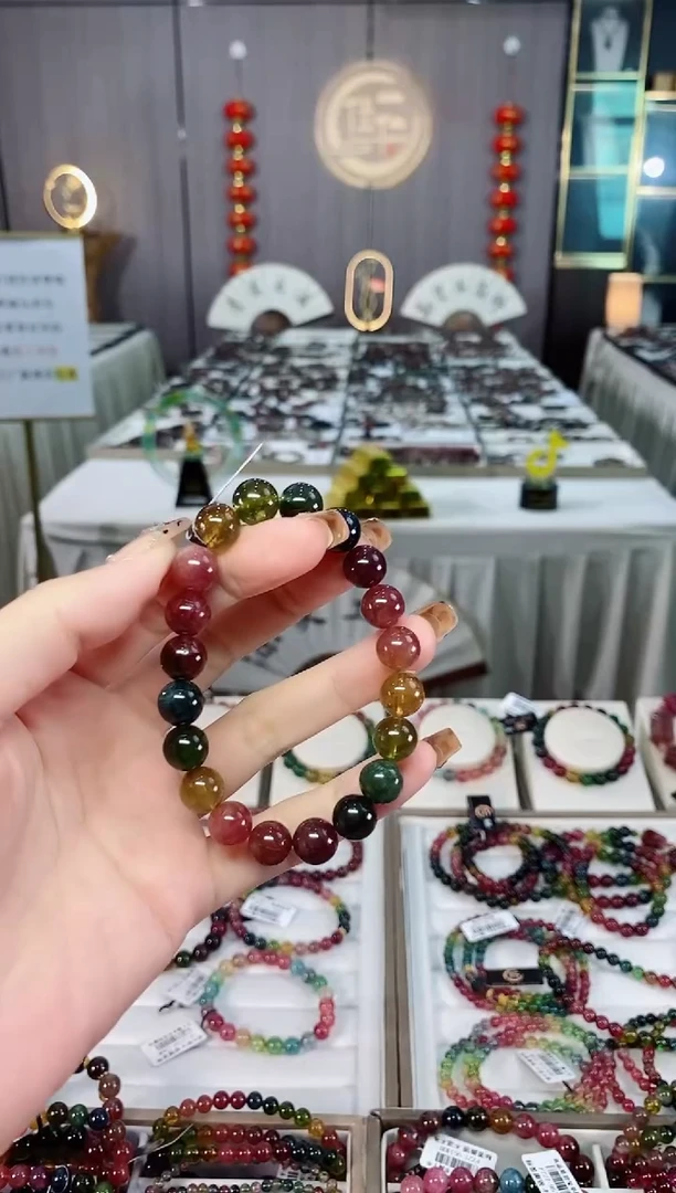 未镶嵌老矿碧玺色标彩虹透体单圈手串9mm+碧玺dan多样性发货一条