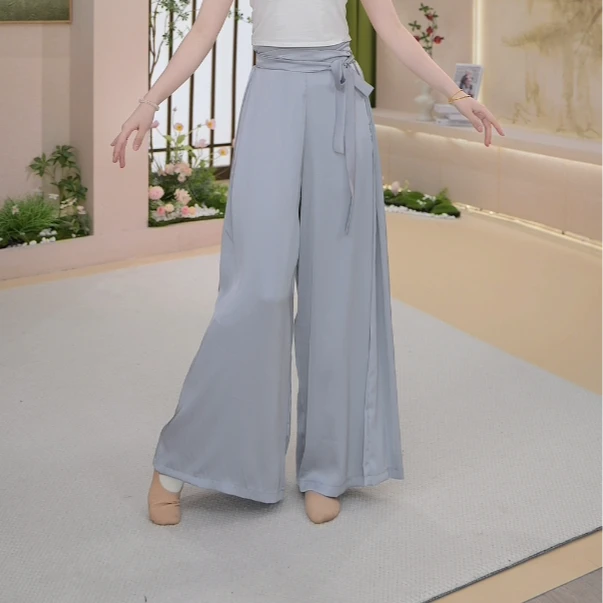 柔软光泽缎面飘逸中国舞练功服女古典舞蹈练功裤阔腿裤现代舞裤