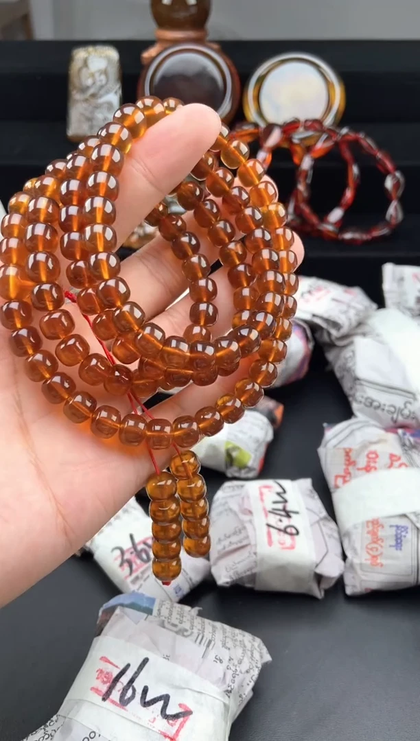 手链琥珀未镶嵌金棕红珀老型珠108项链