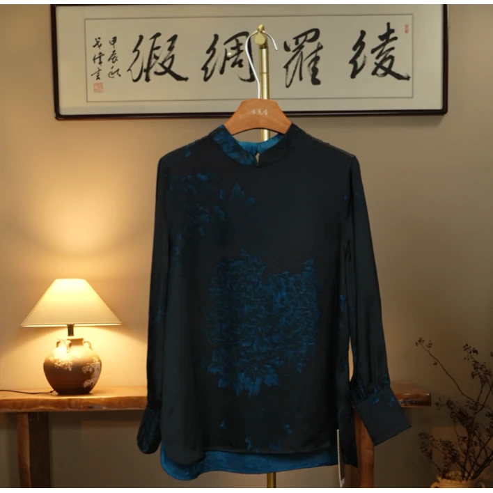 【墨底蓝华-香云纱衬衫】重工香云纱衬衫0106