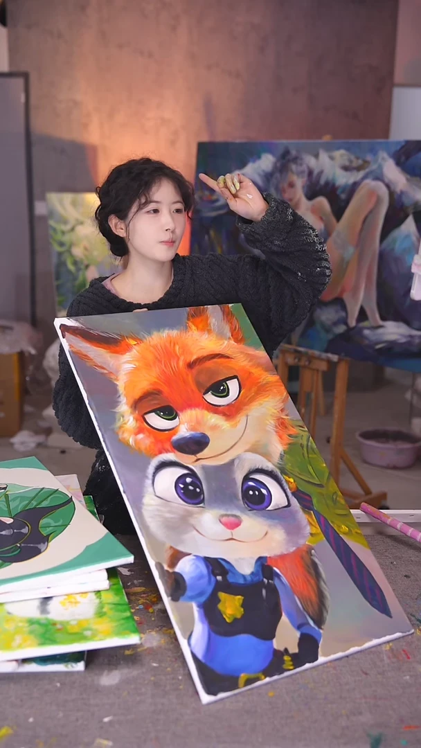 【闪购商品】油画尼克狐丙烯画纯手绘
