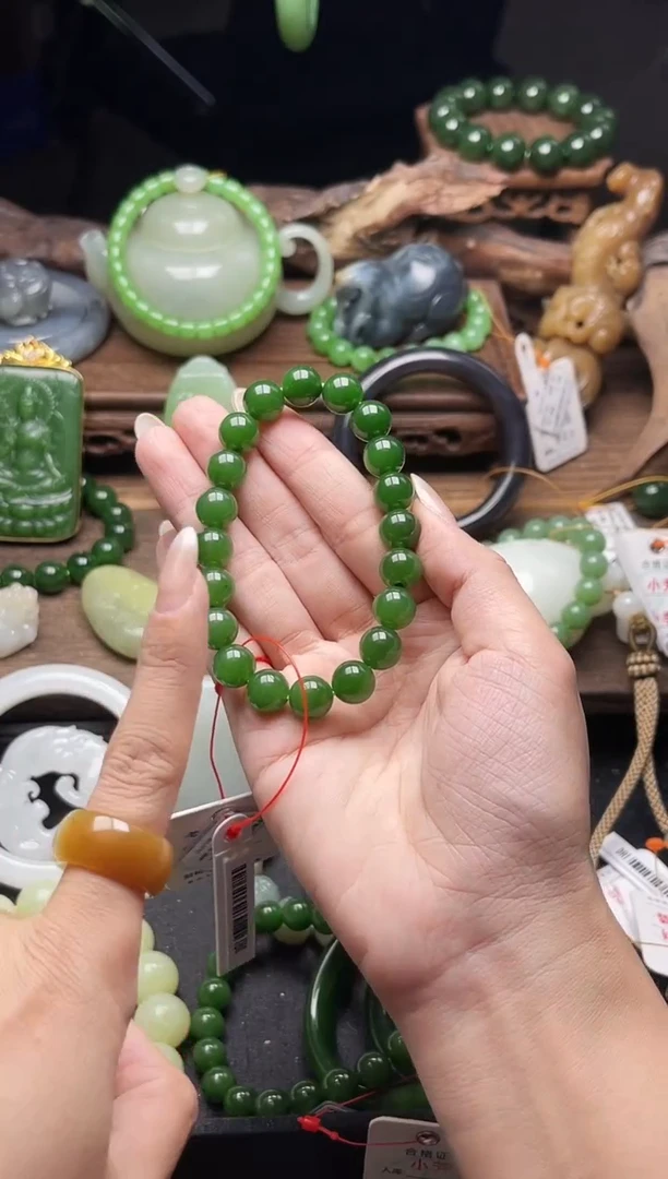 未镶嵌手串和田玉卡10俄七碧玉 圆珠9014741