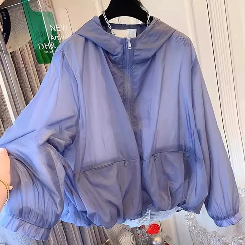 欧货大码宽松显瘦连帽防晒衣女夏季新款洋气别致好看短款外套上衣