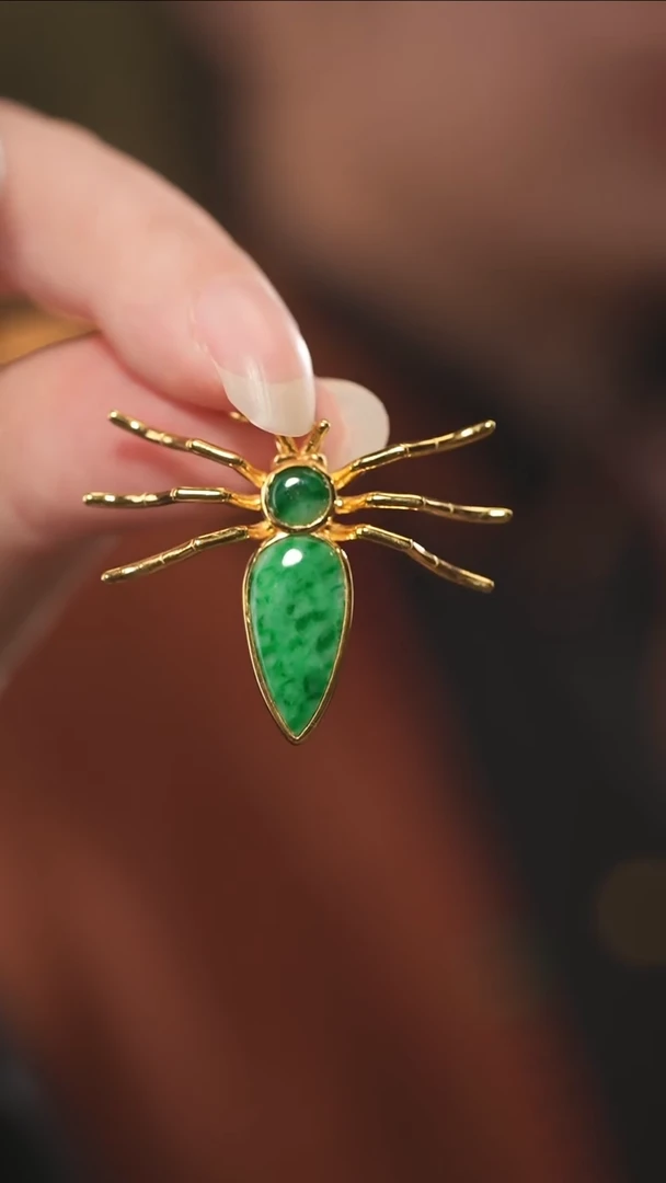 吊坠(不含链)银S925镶嵌翡翠925银翡翠蜘蛛吊坠 多样性发货