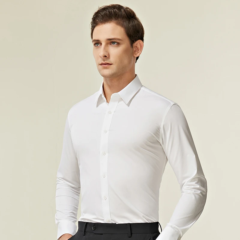 遮肚显瘦微弹白色衬衫男士长袖春秋修身商务职业正装免烫透气衬衣